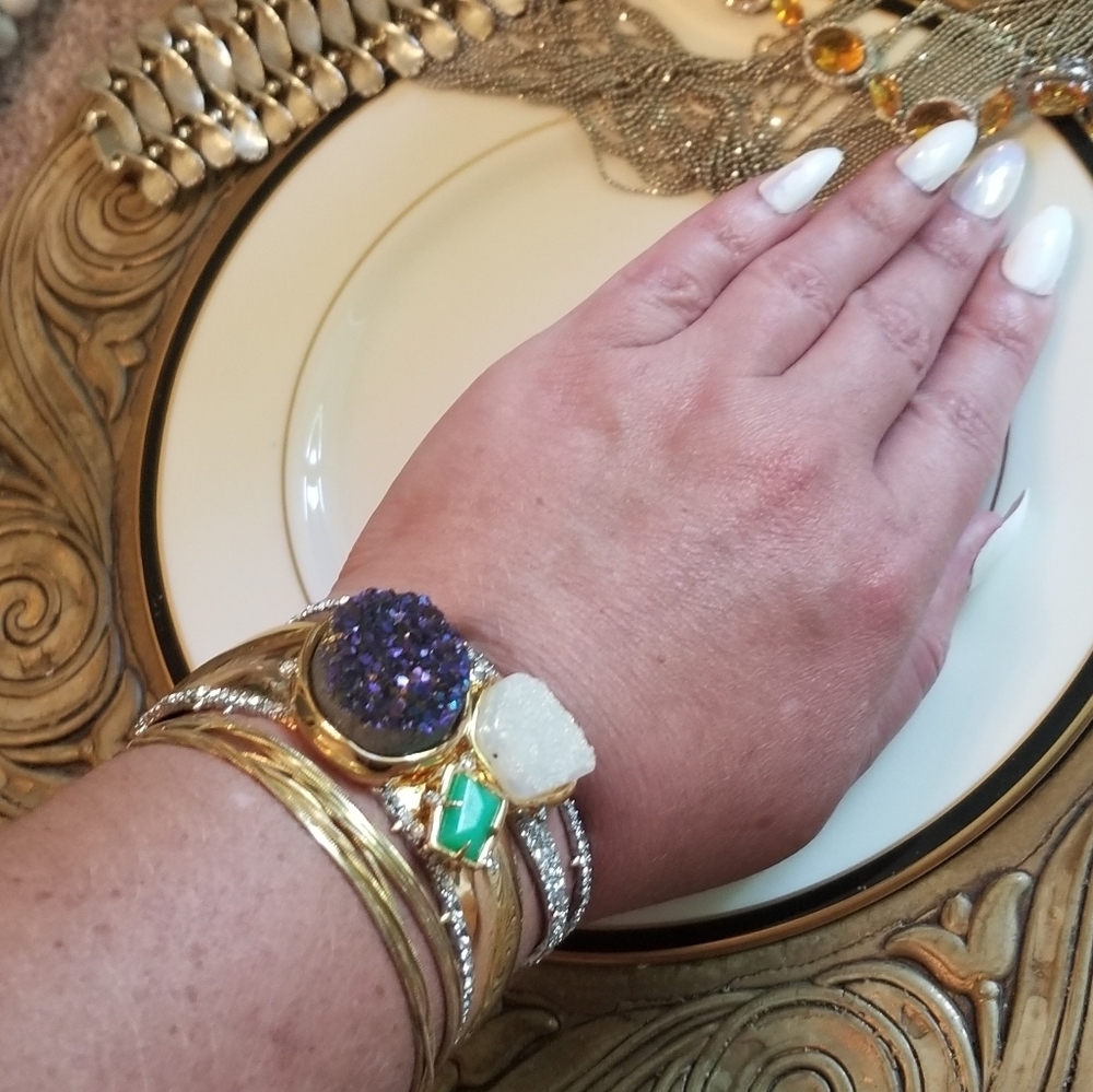 Alexis Bittar Druzy Quartz 10k Gold Bangle Cuff Bracelet - Picture 4 of 13